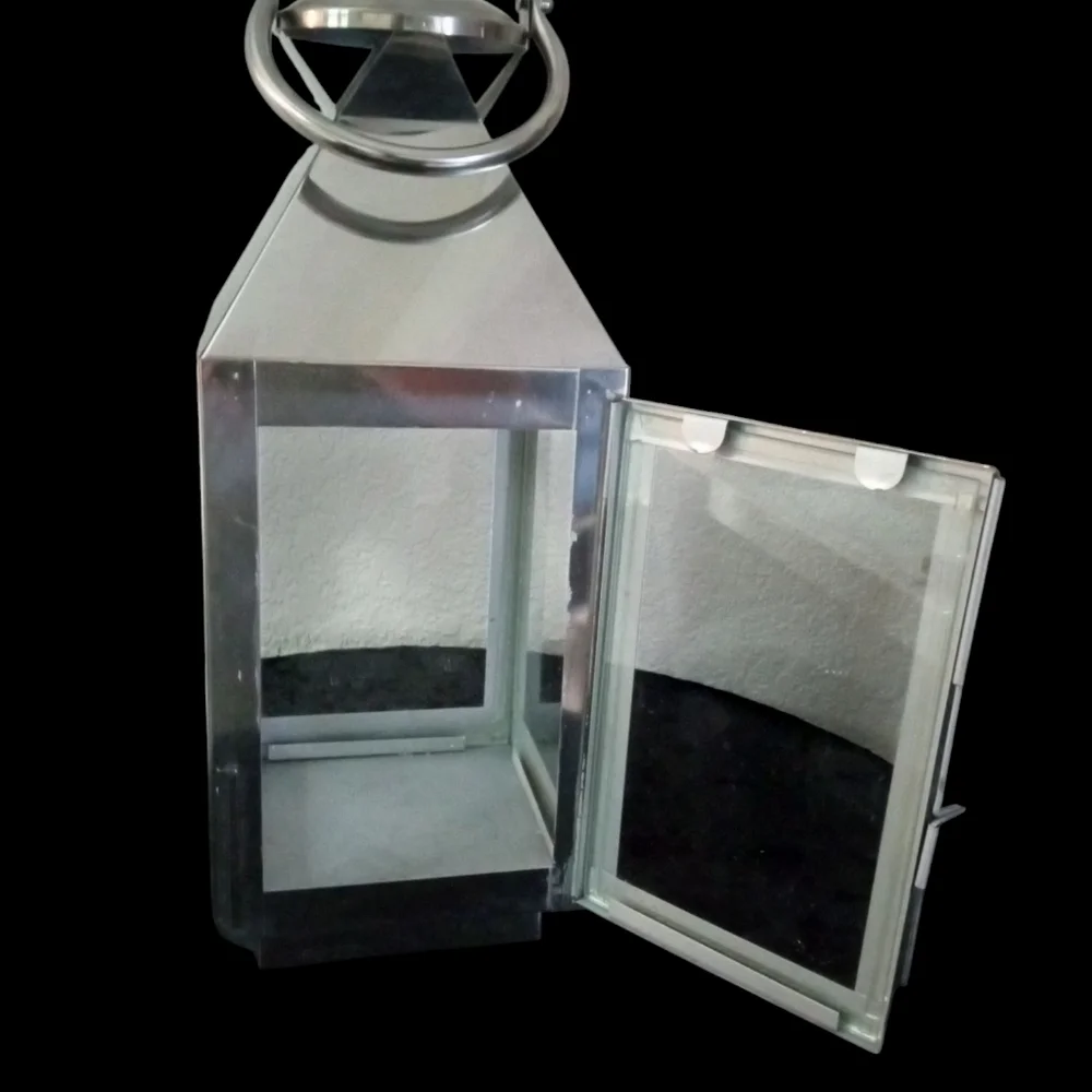 Modern Silver Stainless Steel Candle Lantern 15.5